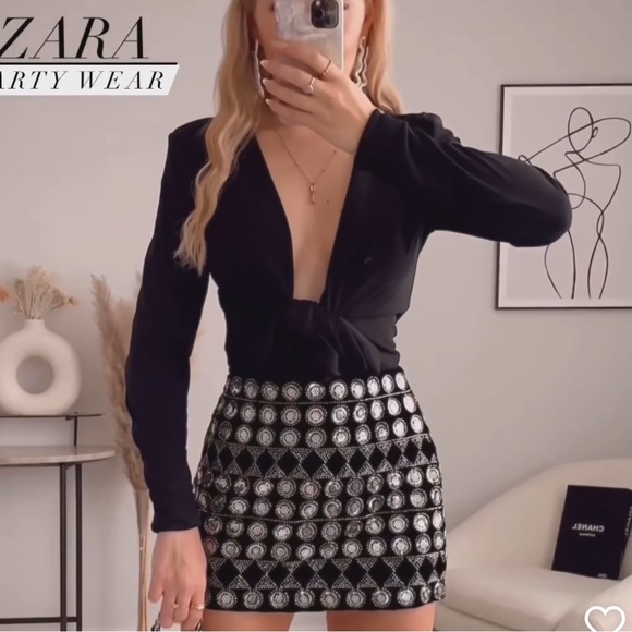 Zara rhinestone velvet skirt - Picture 4 of 16